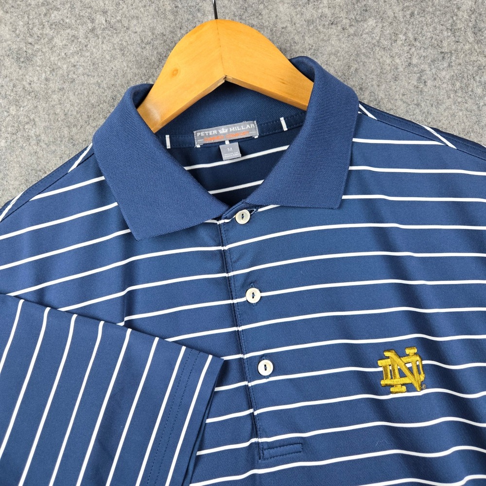 Peter Millar Polo Shirt Mens M Blue Notre Dame Summer Comfort Striped Golf